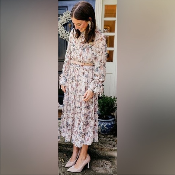 Antonio Melani x Nicola Bathie Claire Floral Crew Neck Long Sleeve Belted Dress - Picture 7 of 7